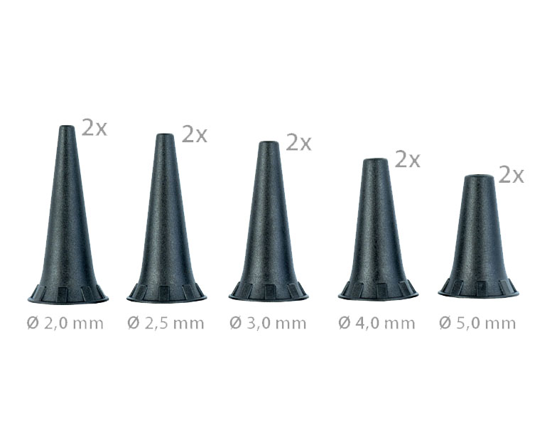 Набор воронок ушных многоразовых KaWe ?2,0 / 2,5 / 3,0 / 4,0 / 5,0 мм, 10 шт.