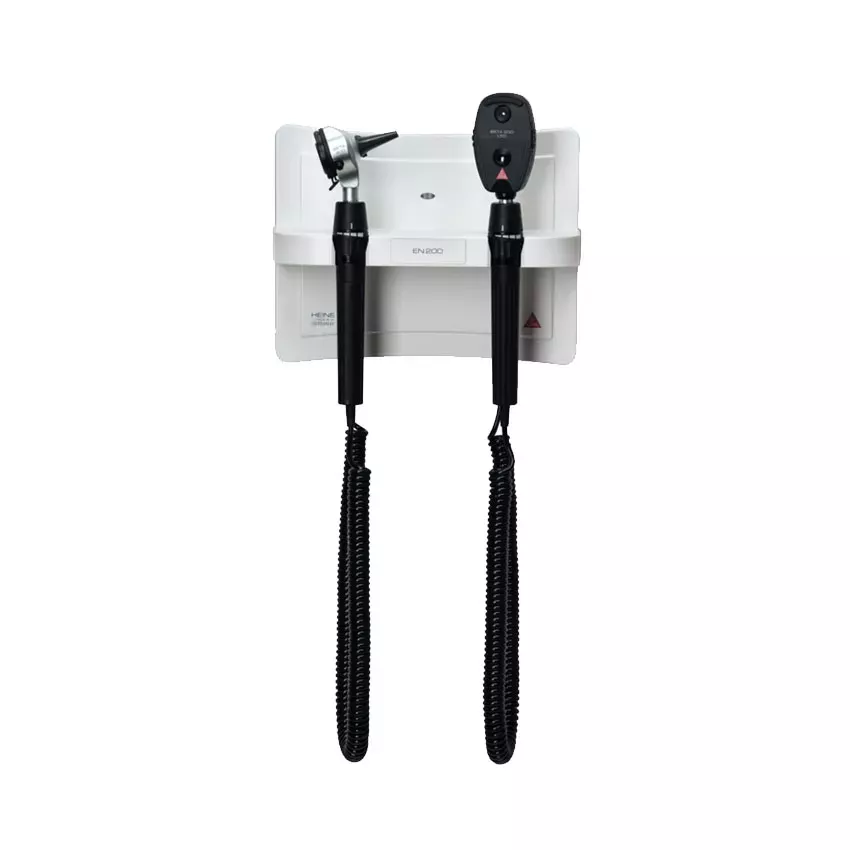 Настенный трансформатор HEINE EN 200; отоскоп HEINE BETA 200 3.5 LED F.O.; офтальмоскоп HEINE BETA 200 3.5 LED; рукоятка BETA x2; адаптер сетевой для рукояток, арт. A-095.12.219